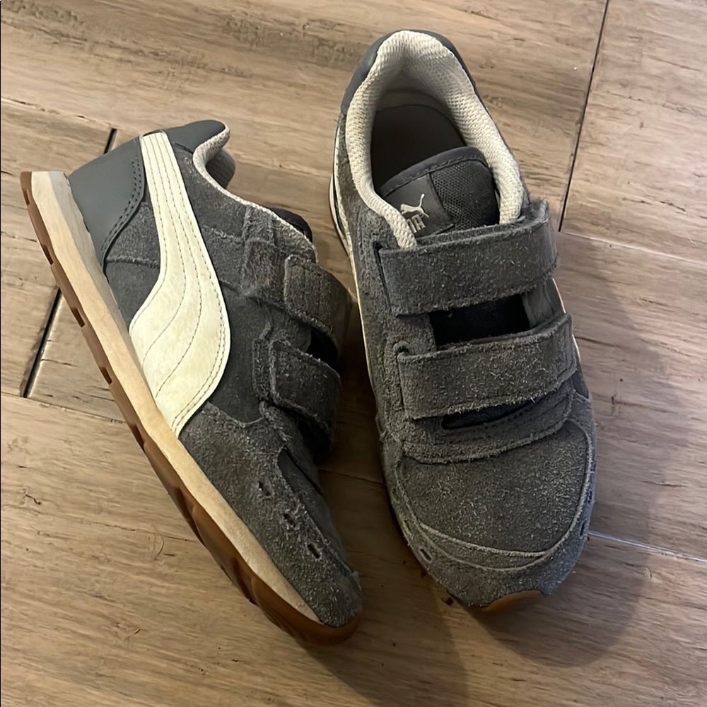Puma Suede Gray and White Retro-Inspired Sneakers with Velcro Closure 1